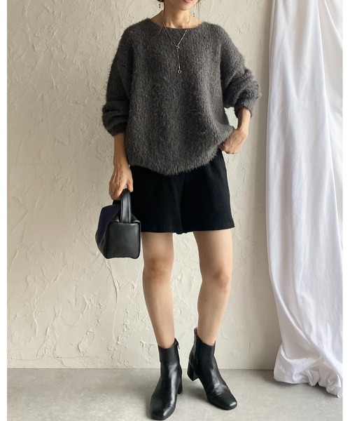 She's Closet（シーズクローゼット）の「ボリュームスリーブミドル丈ミックスカラーざっくりシャギーニット（ニット/セーター・レディース・チャコールグレー/アイボリー/グレイッシュベージュ・FREE）」の7枚目の写真