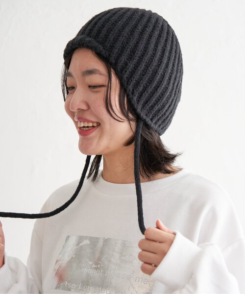 VENCEEXCHANGE（ヴァンスエクスチェンジ）の「耳付きニット帽（ニットキャップ/ビーニー・レディース・グレー/ブラック/ホワイト・FREE）」の4枚目の写真