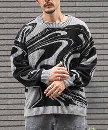 総柄クルーネックニット