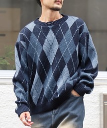 総柄クルーネックニット