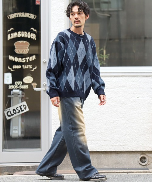 LUXSTYLE(ラグスタイル)の「総柄クルーネックニット(ニット/セーター・メンズ・ブルー/グレー/ブラック・M/L)」の7枚目の写真