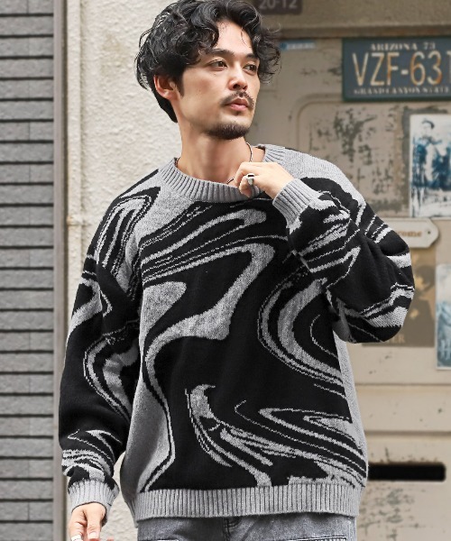LUXSTYLE(ラグスタイル)の「総柄クルーネックニット(ニット/セーター・メンズ・ブルー/グレー/ブラック・M/L)」の8枚目の写真