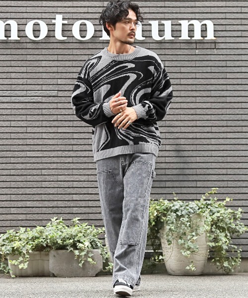 LUXSTYLE(ラグスタイル)の「総柄クルーネックニット(ニット/セーター・メンズ・ブルー/グレー/ブラック・M/L)」の9枚目の写真