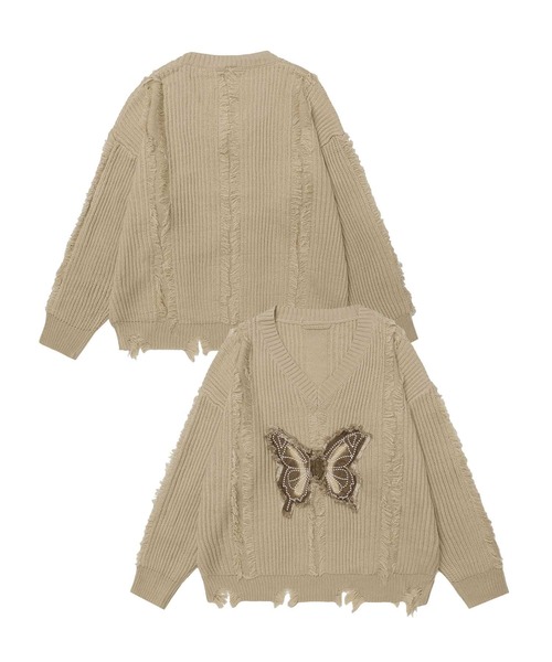 【HOOK】for girls バタフライパッチ刺繍ダメージニット（ニット/セーター）｜HOOK（フック）