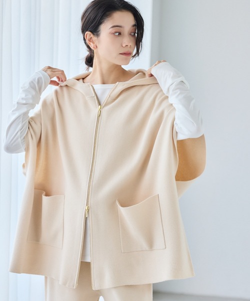 BARNYARDSTORM（バンヤードストーム）の「BARNYARDSTORM / ミラノリブフーディーポンチョ　セットアップ対応（ベスト・レディース・ホワイト/ブラック/グレー/ブラウン/ホワイト系その他・FREE）」の3枚目の写真