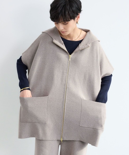 BARNYARDSTORM（バンヤードストーム）の「BARNYARDSTORM / ミラノリブフーディーポンチョ　セットアップ対応（ベスト・レディース・ホワイト/ブラック/グレー/ブラウン/ホワイト系その他・FREE）」の4枚目の写真