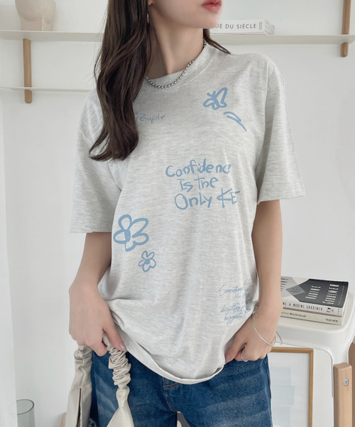 Ada.（エイダ）の「落書き プリント 半袖Ｔシャツ（Tシャツ/カットソー・レディース・ホワイト/オートミール・FREE）」の6枚目の写真