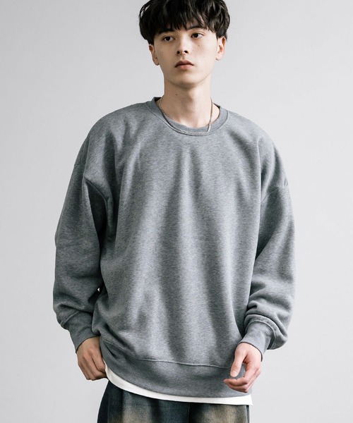 Rocky Monroe（ロッキーモンロー）の「オーバーサイズ裏起毛綿タッチドルマンクルーネックトレーナー（スウェット・メンズ・杢グレー/グレイッシュベージュ/ブラック/チャコールグレー・L/XL/M）」の8枚目の写真