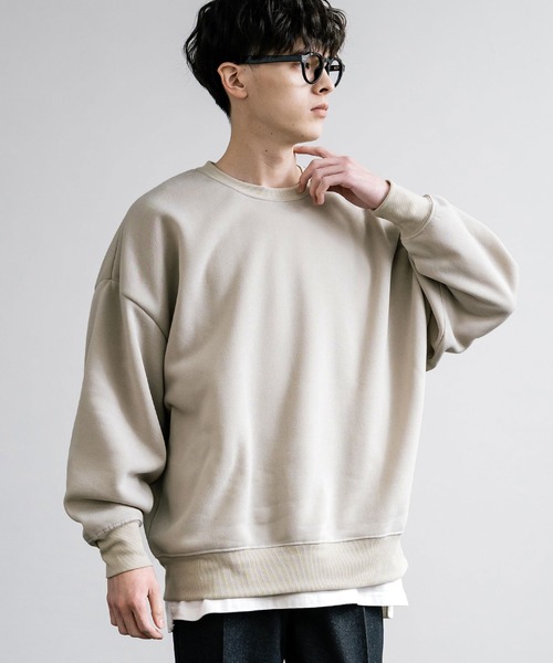 Rocky Monroe（ロッキーモンロー）の「オーバーサイズ裏起毛綿タッチドルマンクルーネックトレーナー（スウェット・メンズ・杢グレー/グレイッシュベージュ/ブラック/チャコールグレー・L/XL/M）」の11枚目の写真