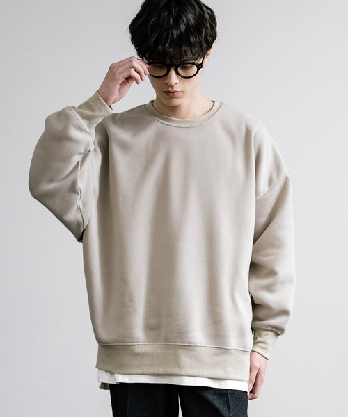 オーバーサイズ裏起毛綿タッチドルマンクルーネックトレーナー