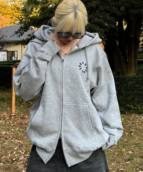 THAT'S LIFE ダークグレー ダブルジップパーカー HEAVY WEIGHT 12.7oz LOGO ZIP HOODIE 長袖 パーカー 春服 秋服 冬服