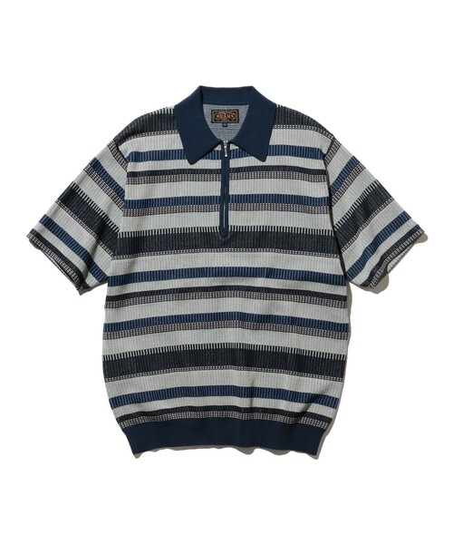 BEAMS PLUS(ビームスプラス)の「ボーダー ハーフジップ ニット ポロシャツ(ポロシャツ・メンズ・ネイビー/ブラウン/グレー/オリーブ・M/L/S/XL)」の4枚目の写真