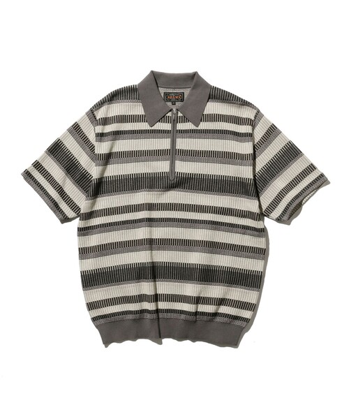 【GREY】ボーダー ハーフジップ ニット ポロシャツ BEAMS PLUS（ビームスプラス）の「ボーダー ハーフジップ ニット