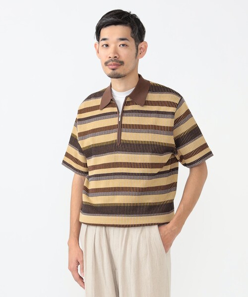 BEAMS PLUS(ビームスプラス)の「ボーダー ハーフジップ ニット ポロシャツ(ポロシャツ・メンズ・ネイビー/ブラウン/グレー/オリーブ・M/L/S/XL)」の14枚目の写真