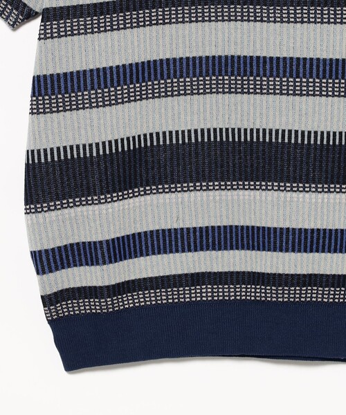 【新品同様】BEAMSF ボーダー柄 半袖 リネン コットン ニット ポロシャツ BEAMS PLUS（ビームス プラス）Knit Polo Cable（シャツ