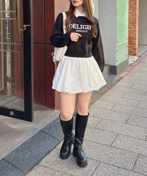 INGNI(イング)の「シャツ襟付ロゴニット(ニット/セーター・レディース・ブラック×ホワイト/ホワイト×ブラック/グレー×ホワイト/ワイン系2・M)」の14枚目の写真