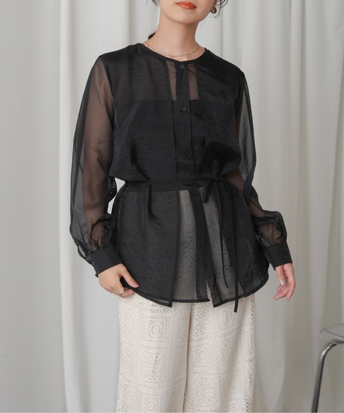 Bou Jeloud（ブージュルード）の「オーガンジーシアーレイヤードブラウス（シャツ/ブラウス・レディース・ブラック/ブラウン/ベージュ・38）」の18枚目の写真