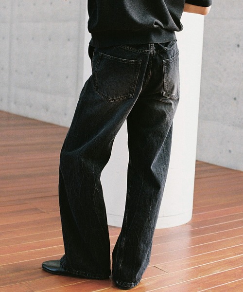 WYM CURVED FLARE DENIM SLACKS ブラック CURVED FLARE DENIM SLACKS（デニムパンツ）｜WYM LIDNM（ウィム
