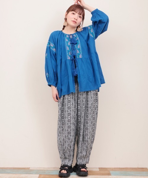 masaco teranishi/22ss/長袖ブラウス/38/コットン/YLW/m1216202 コットンスラブエンブロイダリーブラウス【大きいサイズ