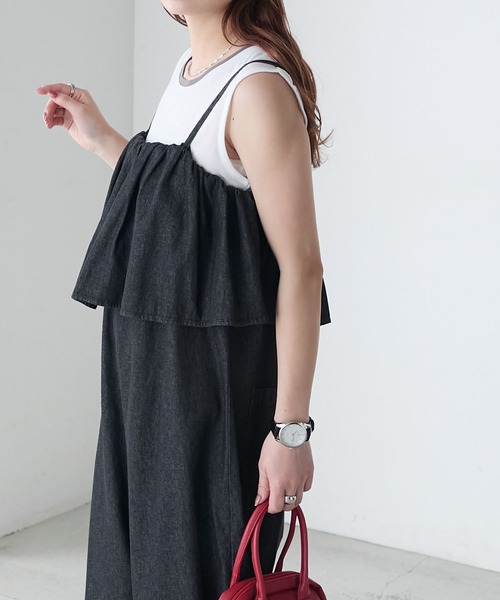 BONLECILL(ボンルシール)の「シアーテレコレイヤード風スリーブレスTEE(タンクトップ・レディース・ブラック/オフホワイト/ネイビー/ミント/レッド/ベージュ系・FREE)」の10枚目の写真