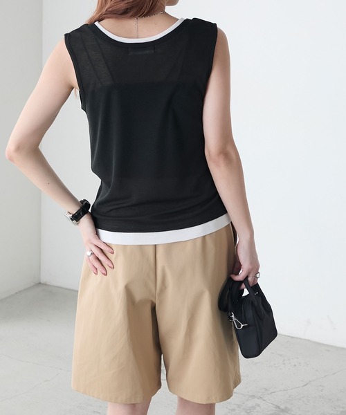 BONLECILL(ボンルシール)の「シアーテレコレイヤード風スリーブレスTEE(タンクトップ・レディース・ブラック/オフホワイト/ネイビー/ミント/レッド/ベージュ系・FREE)」の20枚目の写真