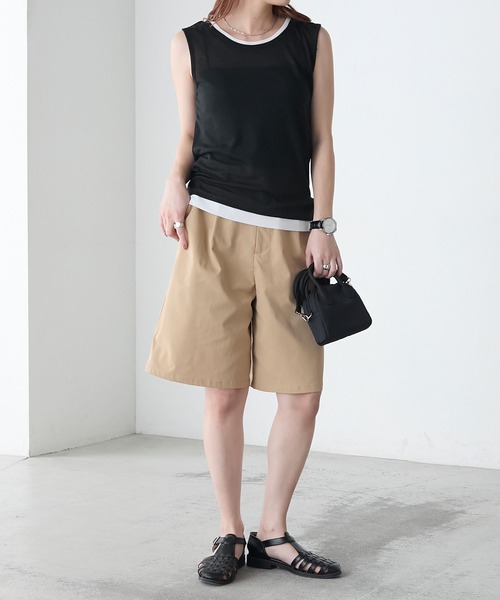 BONLECILL(ボンルシール)の「シアーテレコレイヤード風スリーブレスTEE(タンクトップ・レディース・ブラック/オフホワイト/ネイビー/ミント/レッド/ベージュ系・FREE)」の21枚目の写真