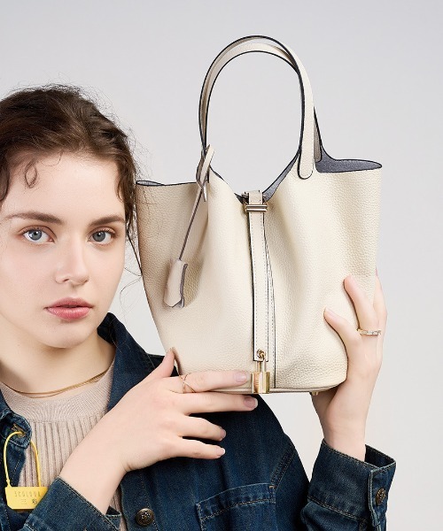 レザー バケットバッグ インナーバッグ付き トートバッグ4色 NiiNa】【高品質牛革】ソフトレザーバケットバッグ / インナー