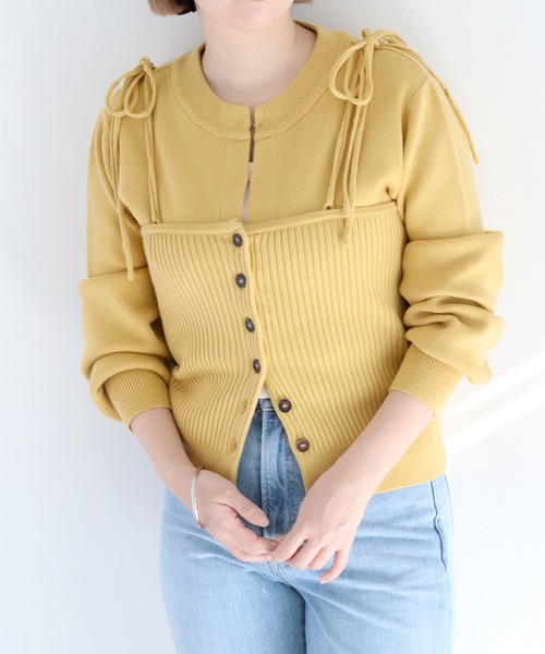 cepo(セポ)の「マルチウェイリボンニットビスチェ(ベスト・レディース・イエロー/オフホワイト/グレー・M)」の1枚目の写真