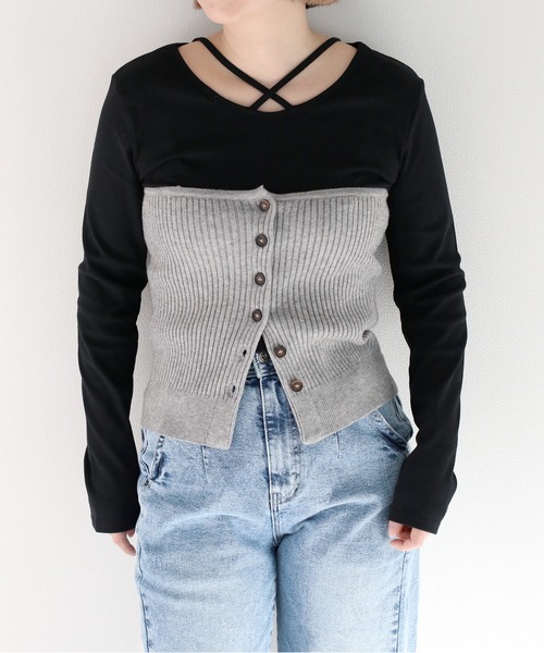 cepo(セポ)の「マルチウェイリボンニットビスチェ(ベスト・レディース・イエロー/オフホワイト/グレー・M)」の8枚目の写真