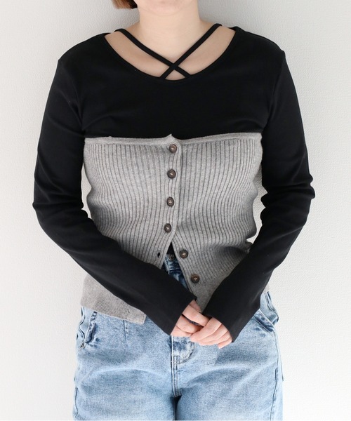 cepo(セポ)の「マルチウェイリボンニットビスチェ(ベスト・レディース・イエロー/オフホワイト/グレー・M)」の9枚目の写真