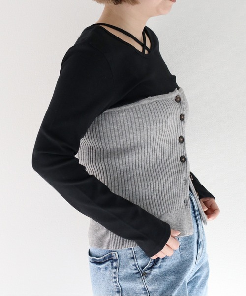 cepo(セポ)の「マルチウェイリボンニットビスチェ(ベスト・レディース・イエロー/オフホワイト/グレー・M)」の12枚目の写真