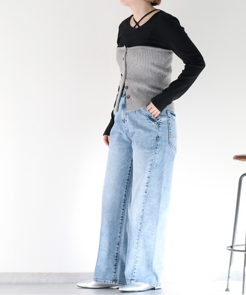 cepo(セポ)の「マルチウェイリボンニットビスチェ(ベスト・レディース・イエロー/オフホワイト/グレー・M)」の14枚目の写真