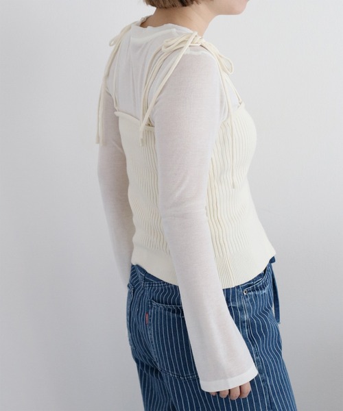 cepo(セポ)の「マルチウェイリボンニットビスチェ(ベスト・レディース・イエロー/オフホワイト/グレー・M)」の4枚目の写真