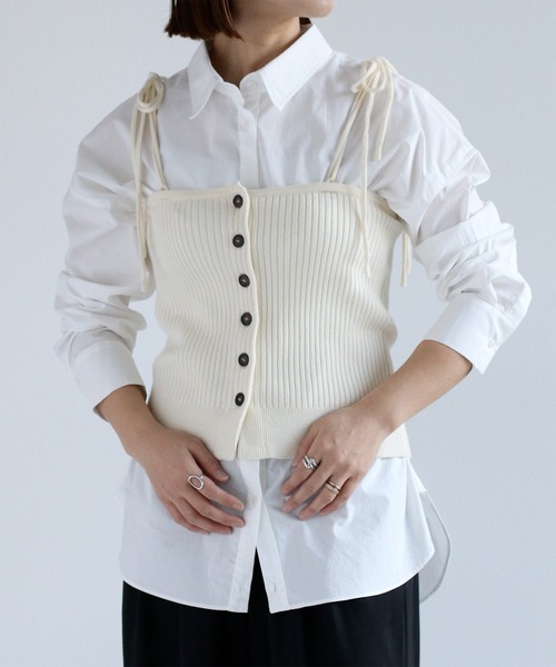 cepo(セポ)の「マルチウェイリボンニットビスチェ(ベスト・レディース・イエロー/オフホワイト/グレー・M)」の6枚目の写真