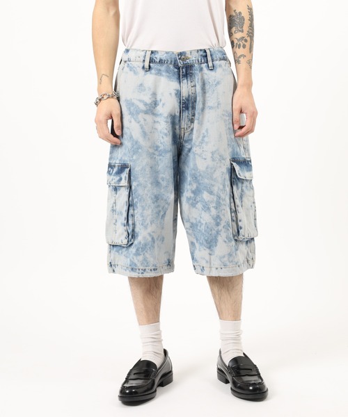 Jungle Storm(ジャングルストーム)の「Hard Chemical Blue Cargo Shorts / ハードケミカルブルーチ加工カーゴショーツ unisex(カーゴパンツ・メンズ・サックスブルー/グレー・M/L)」の12枚目の写真