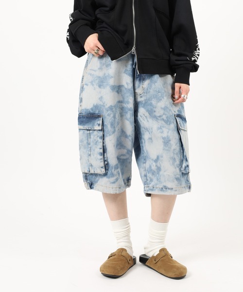 Jungle Storm(ジャングルストーム)の「Hard Chemical Blue Cargo Shorts / ハードケミカルブルーチ加工カーゴショーツ unisex(カーゴパンツ・メンズ・サックスブルー/グレー・M/L)」の5枚目の写真
