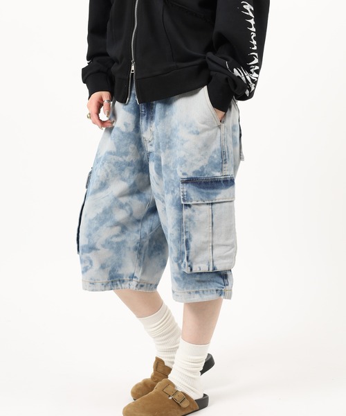 Jungle Storm(ジャングルストーム)の「Hard Chemical Blue Cargo Shorts / ハードケミカルブルーチ加工カーゴショーツ unisex(カーゴパンツ・メンズ・サックスブルー/グレー・M/L)」の7枚目の写真