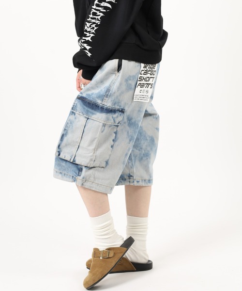 Jungle Storm(ジャングルストーム)の「Hard Chemical Blue Cargo Shorts / ハードケミカルブルーチ加工カーゴショーツ unisex(カーゴパンツ・メンズ・サックスブルー/グレー・M/L)」の9枚目の写真