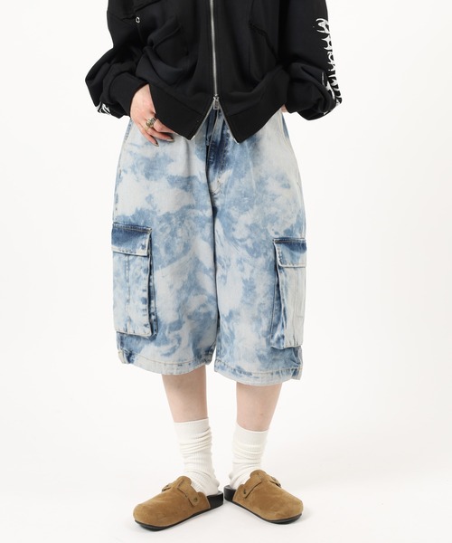 Jungle Storm(ジャングルストーム)の「Hard Chemical Blue Cargo Shorts / ハードケミカルブルーチ加工カーゴショーツ unisex(カーゴパンツ・メンズ・サックスブルー/グレー・M/L)」の6枚目の写真
