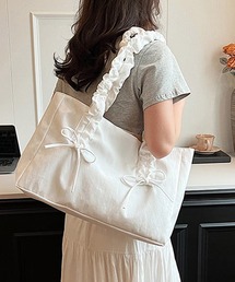 ギャザーハンドル リボンスクエアトートバッグ 秋物 秋服 2026年秋冬