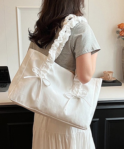 ROOPTOKYO（ループトウキョウ）の「ギャザーハンドル リボンスクエアトートバッグ（トートバッグ・レディース・ピンク/アイボリー/ブラック/チャコールグレー・FREE）」の2枚目の写真