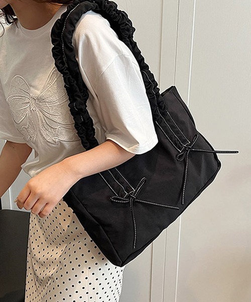 ROOPTOKYO（ループトウキョウ）の「ギャザーハンドル リボンスクエアトートバッグ（トートバッグ・レディース・ピンク/アイボリー/ブラック/チャコールグレー・FREE）」の3枚目の写真