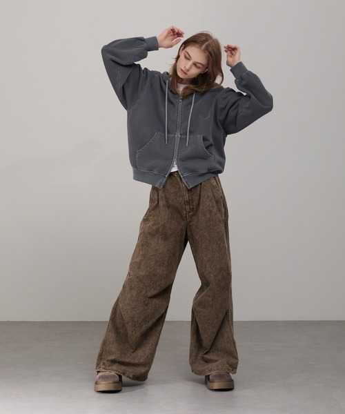 EMMA CLOTHES（エマクローズ）の「ヴィンテージケミカルウォッシュ ドロストワイドイージーパンツ（チノパンツ・メンズ・ブラウン/ブラック・S/M/L）」の8枚目の写真