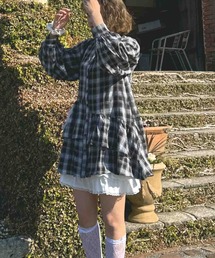 AS KNOW AS plus（アズノゥアズプラス）の「●デザインフリルチュニックワンピ―ス  袖アレンジ可能（ワンピース）」