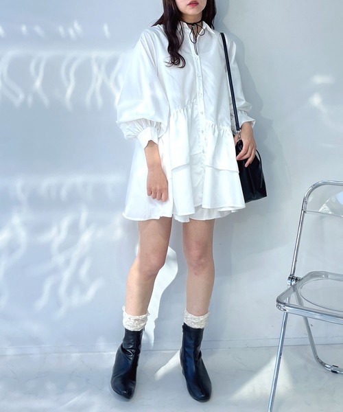 AS KNOW AS plus（アズノゥアズプラス）の「●袖アレンジ可能 デザインフリルチュニックワンピ―ス（ワンピース・レディース・ブラック/オフホワイト/サックスブルー/ブルー系その他/ブラック系その他・FREE）」の18枚目の写真