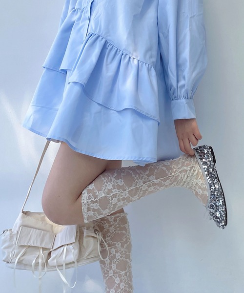 AS KNOW AS plus（アズノゥアズプラス）の「●袖アレンジ可能 デザインフリルチュニックワンピ―ス（ワンピース・レディース・ブラック/オフホワイト/サックスブルー/ブルー系その他/ブラック系その他・FREE）」の11枚目の写真