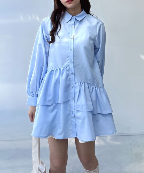 AS KNOW AS plus（アズノゥアズプラス）の「●袖アレンジ可能 デザインフリルチュニックワンピ―ス（ワンピース・レディース・ブラック/オフホワイト/サックスブルー/ブルー系その他/ブラック系その他・FREE）」の9枚目の写真