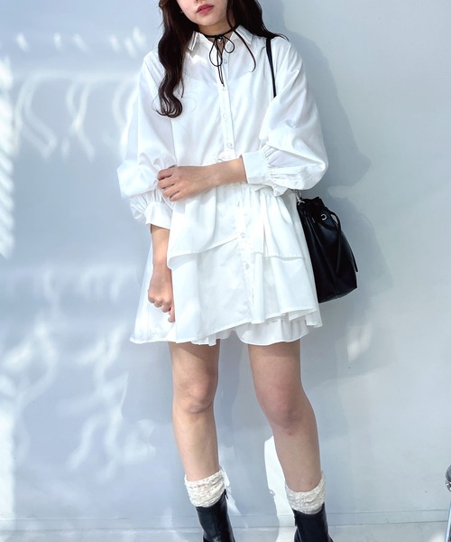 AS KNOW AS plus（アズノゥアズプラス）の「●袖アレンジ可能 デザインフリルチュニックワンピ―ス（ワンピース・レディース・ブラック/オフホワイト/サックスブルー/ブルー系その他/ブラック系その他・FREE）」の17枚目の写真