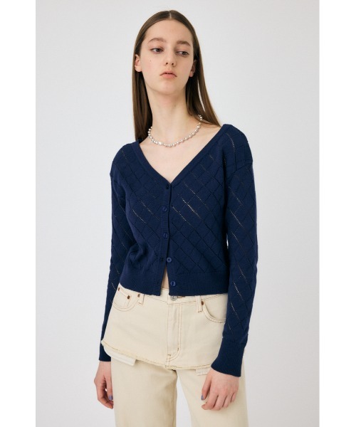 MOUSSY（マウジー）の「EYELET ニット カーディガン（カーディガン/ボレロ・レディース・オフホワイト/レッド/ダークネイビー・FREE）」の2枚目の写真