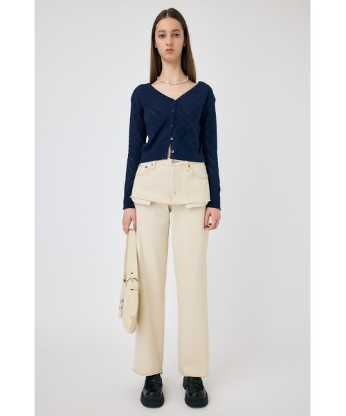 MOUSSY（マウジー）の「EYELET ニット カーディガン（カーディガン/ボレロ・レディース・オフホワイト/レッド/ダークネイビー・FREE）」の4枚目の写真